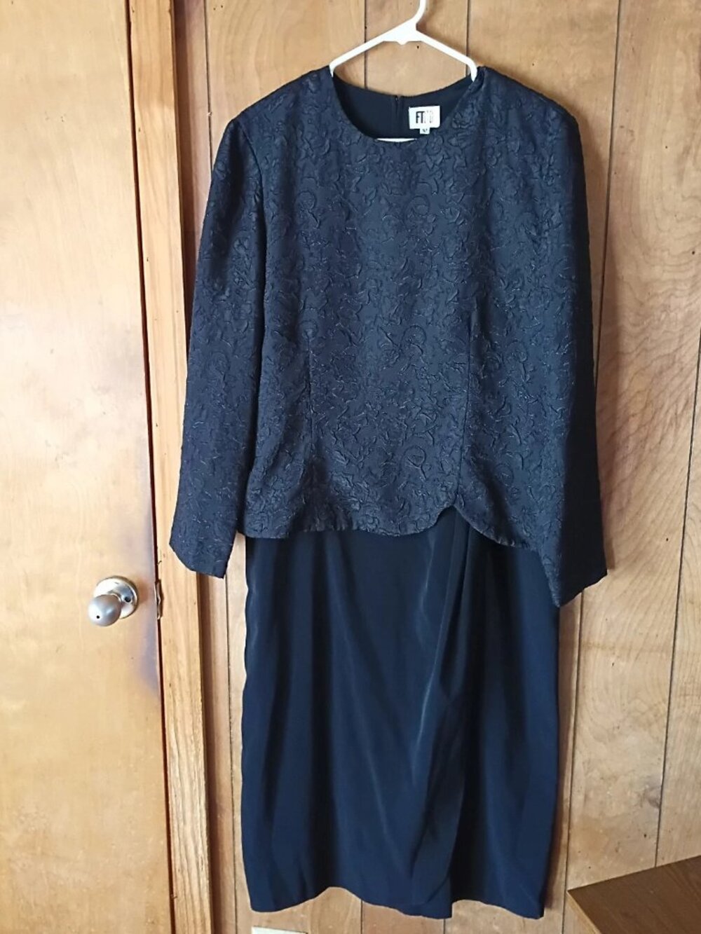 Vintage FTLD Faux 2-Piece Dress Size 12 Black Lace Overlay Long Sleeve Retro